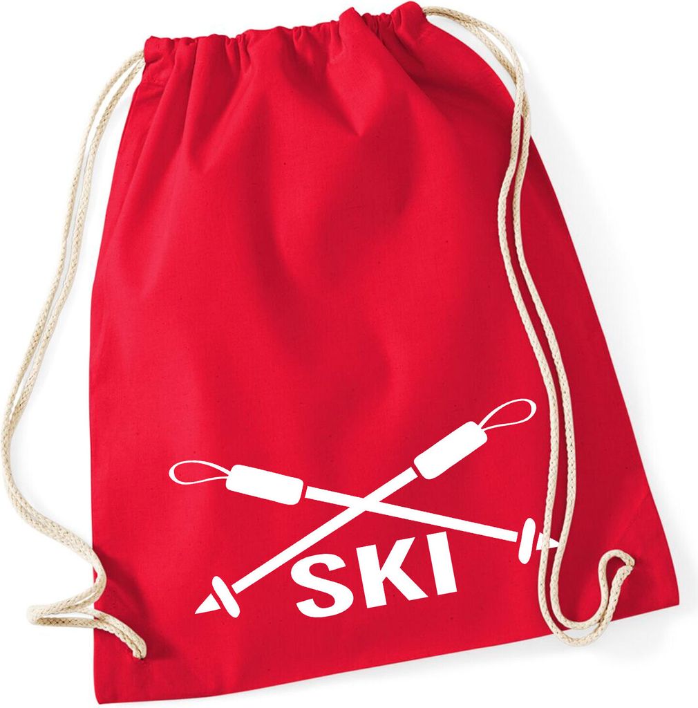 Huuraa Turnbeutel Ski Schriftzug 12 Liter Classic Red Baumwolle Rucksack Geschenkidee