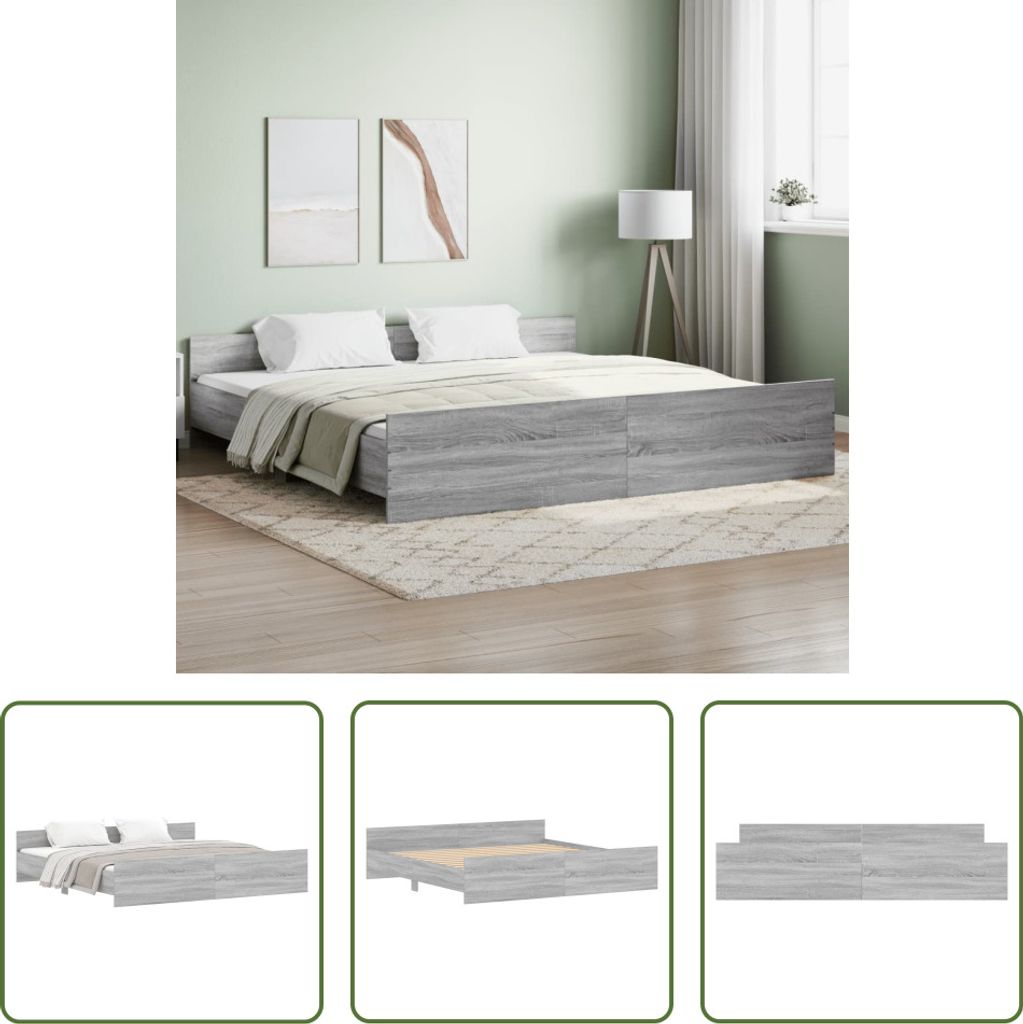 The Living Store Bettgestell mit Kopf- und Fußteil Grau Sonoma 200x200 cm