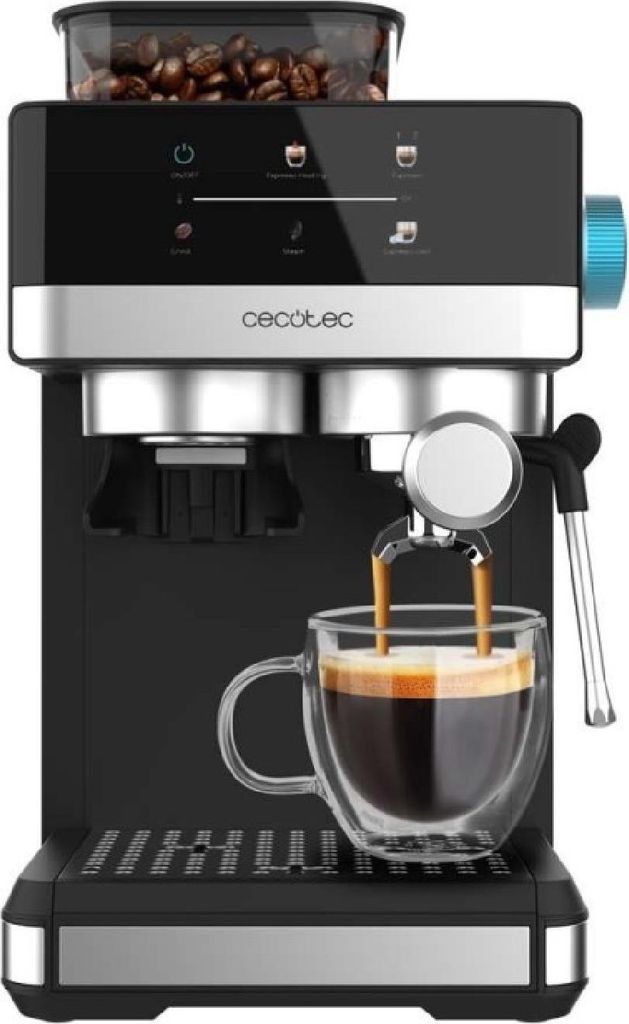 Cecotec Espressomaschine Power Espresso 20 Grind. 1350W, 20 bar, Dampfkafee, 2 Tassen, Touchscreen, Mühle