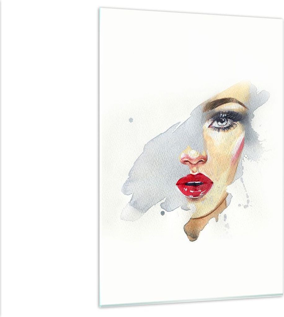 Bilder auf glas - Einteilig - Aquarell Frau Mund - 80x120cm - Glasbilder - Wandbilder - Bilder - zum Aufhängen bereit - Wanddekoration aus Glas - ...