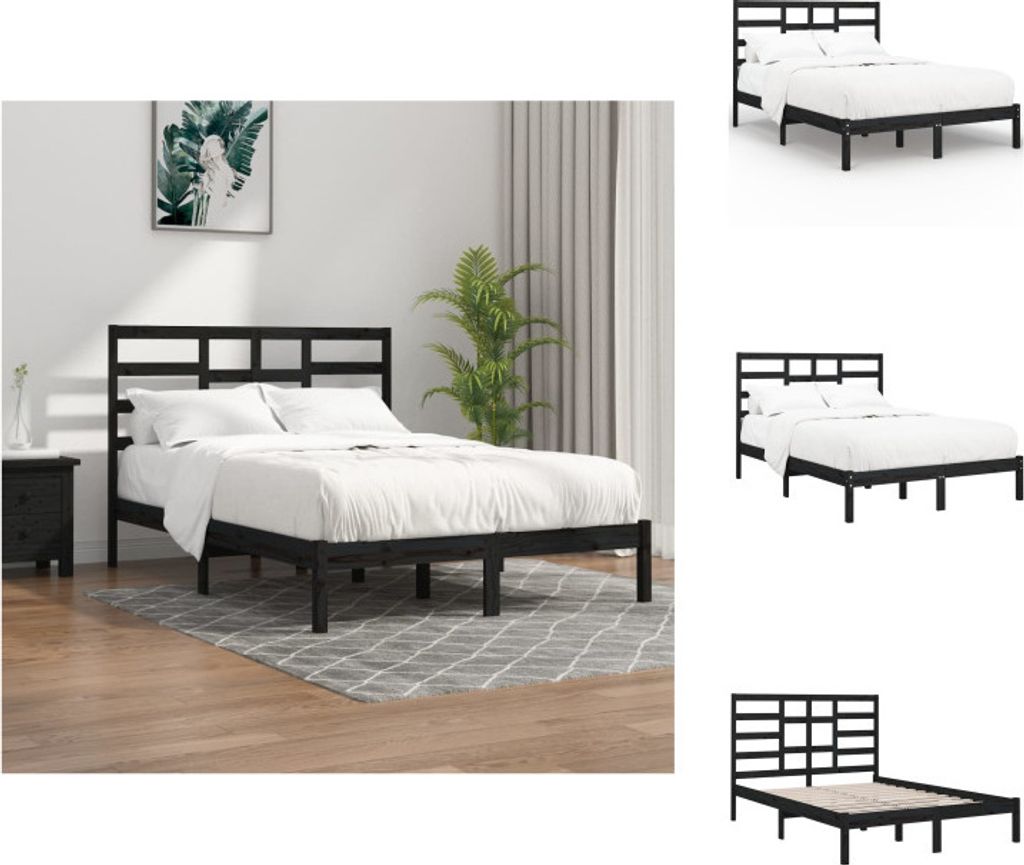 vidaXL Massivholzbett Schwarz 140x190 cm - Betten & Bettgestelle