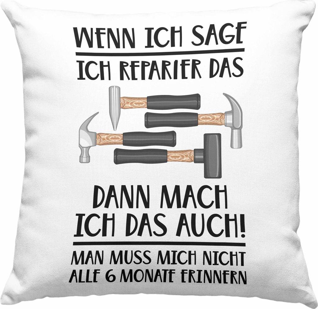 Trendation - Handwerker Deko-Kissen mit Füllung 40x40 mit Spruch Geschenke für Handwerk Kaffeebecher KFZ Mechaniker Mechatroniker (Grün)