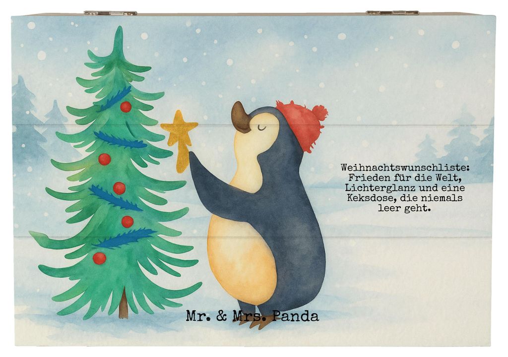 Mr. & Mrs. Panda Box Pinguin Weihnachtsbaum Design 22 x 15 cm - Weiß - Geschenk, Weihnachten, geschenkkiste, Winter, fotobox, Kiste mit Deckel, tr...