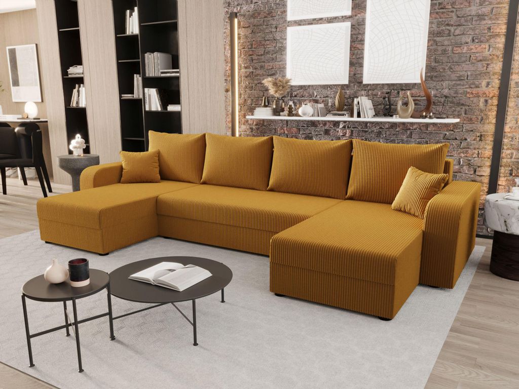 BEDANTE WOHNLANDSCHAFT HEWLET U BIS Zoom 9 Orange mit Schlaffunktion U-Form Sofa mit Stauraum Bettkasten Wohnzimmersofa Couch Sofa Bettsofa Bettkas...