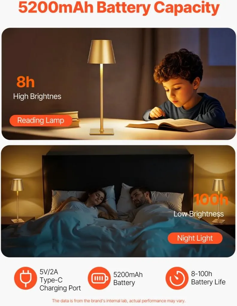 2 Lampe de table rechargeable or : Design sans fil tactile et LED