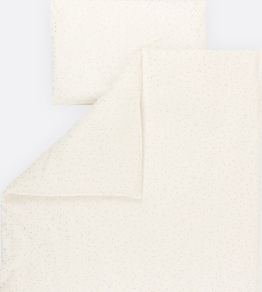 KraftKids Bettwäscheset Musselin goldene Punkte auf Weiß Kissen: 40 x 60 cm, Decke: 135 x 100 cm