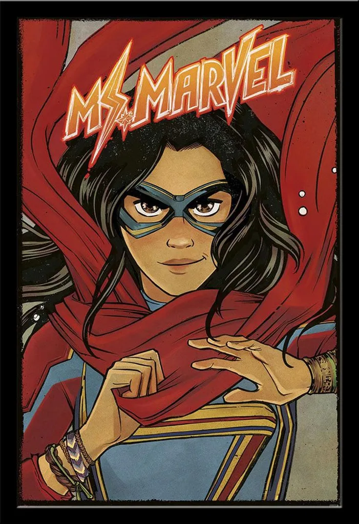Marvel Ms. Marvel Poster + Cornice Shinsuke Nero MDF Vetro Acrilico