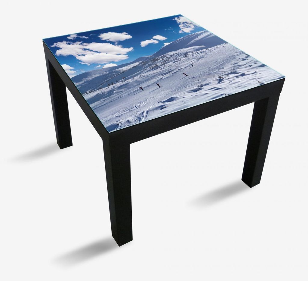 Wallario Möbeldesign - Glasplatte, Schutzplatte mit Motiv - geeignet für Ikea Lack Tisch, Größe: 55 x 55 cm, Motiv: Ski-Piste in den Alpen