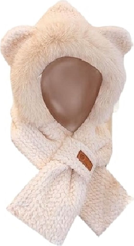 Stylische Strickmütze mit Schal und Ohrenklappen - Hellbraun für Frauen und Kinder KP36888