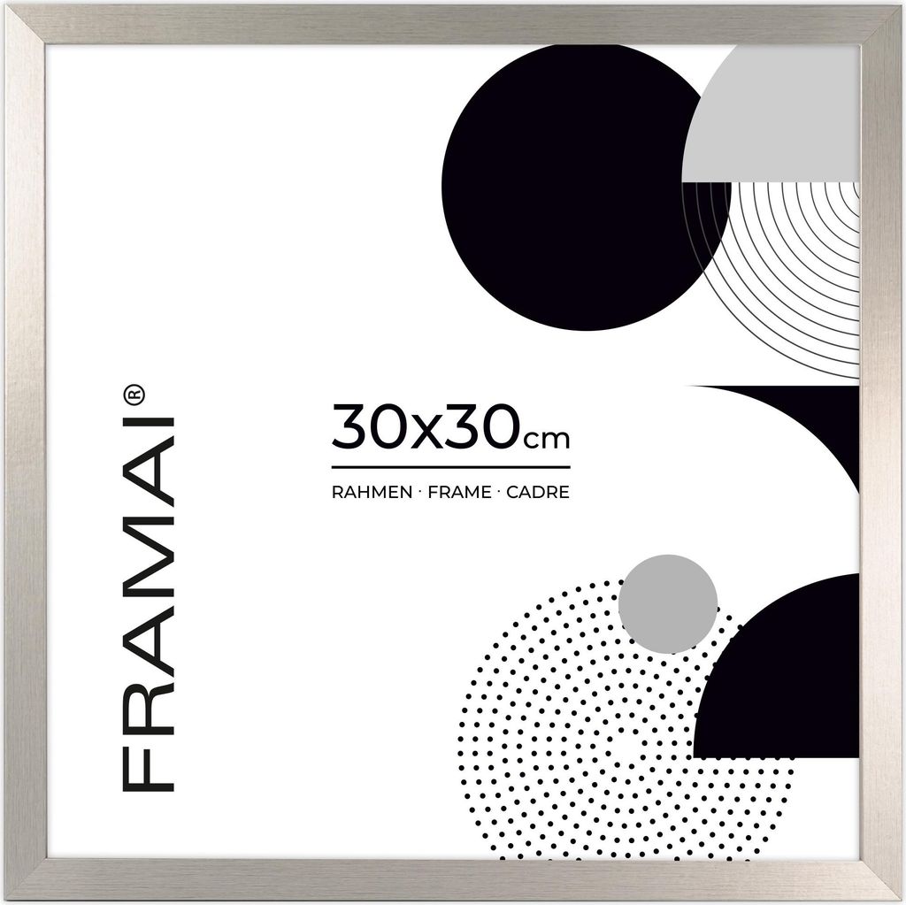 FRAMAI Bilderrahmen 30x30 cm Silber MDF Umweltfreundlichem Rahmen mit Bruchsicheren Plexi, Aufhänger