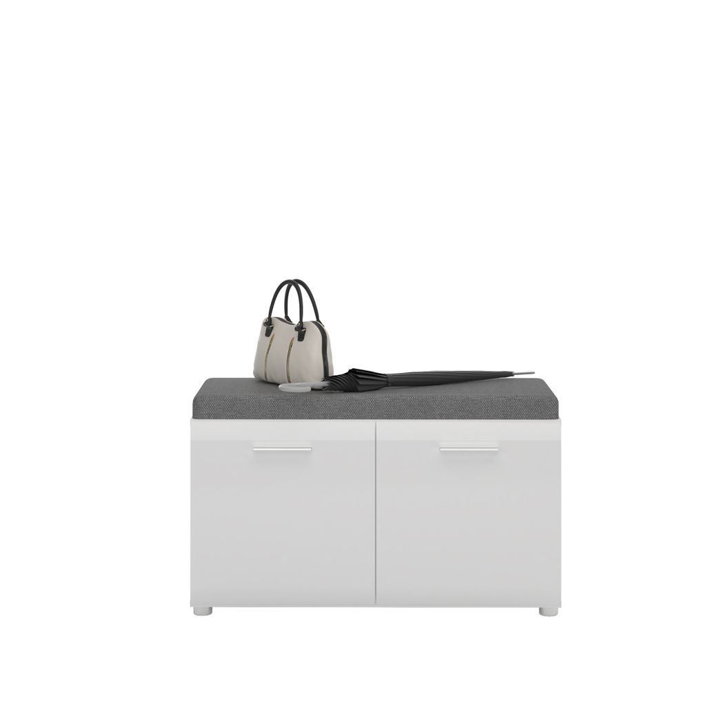 Schuhbank inkl. 2 Türen und Kissen ca.96x56x39 cm Alpinweiss Hochglanz