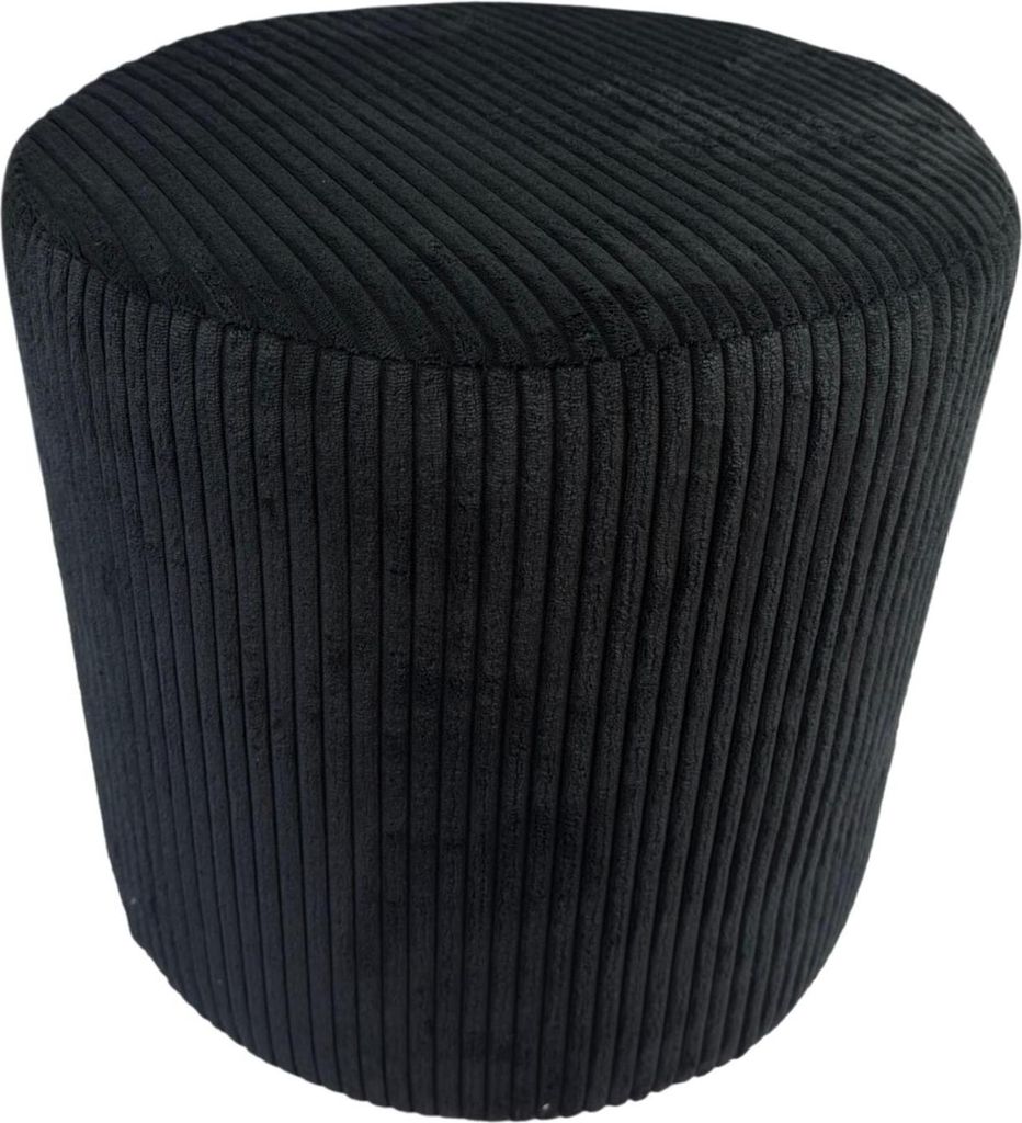Cord-Hocker POSO 40x40 cm gepolstert rund – weiches Sitzkissen oder Fußhocker für Wohnzimmer – Schwarz