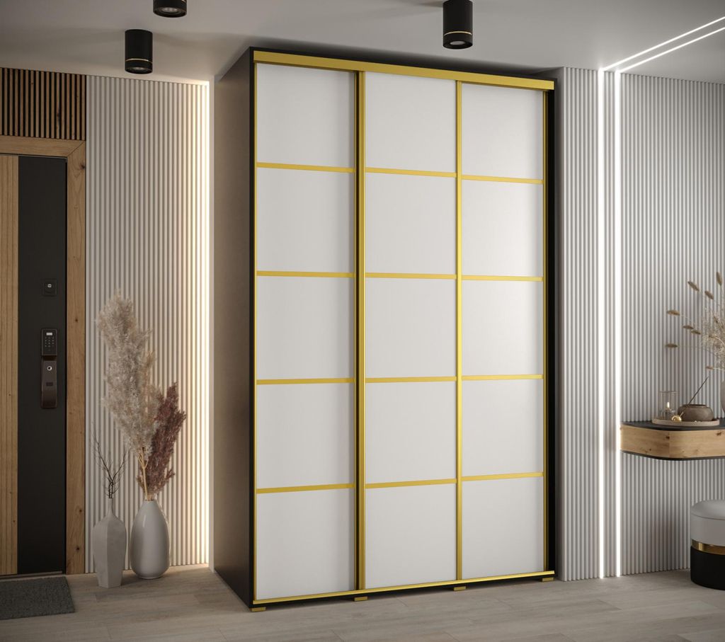 Kleiderschrank YVONA 4 – 160/60 cm, schwarz/weiß/gold