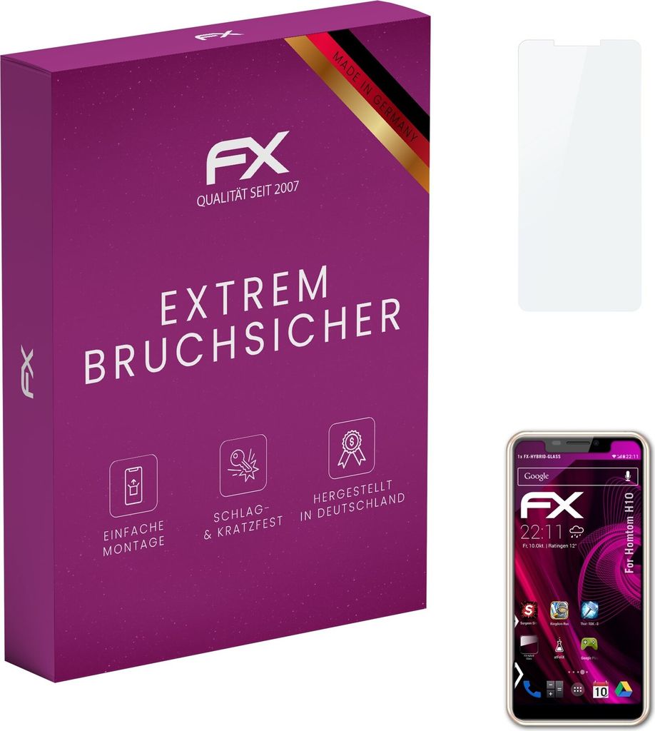 atFoliX FX-Hybrid-Glass Displayfolie kompatibel mit Homtom H10 Glasfolie