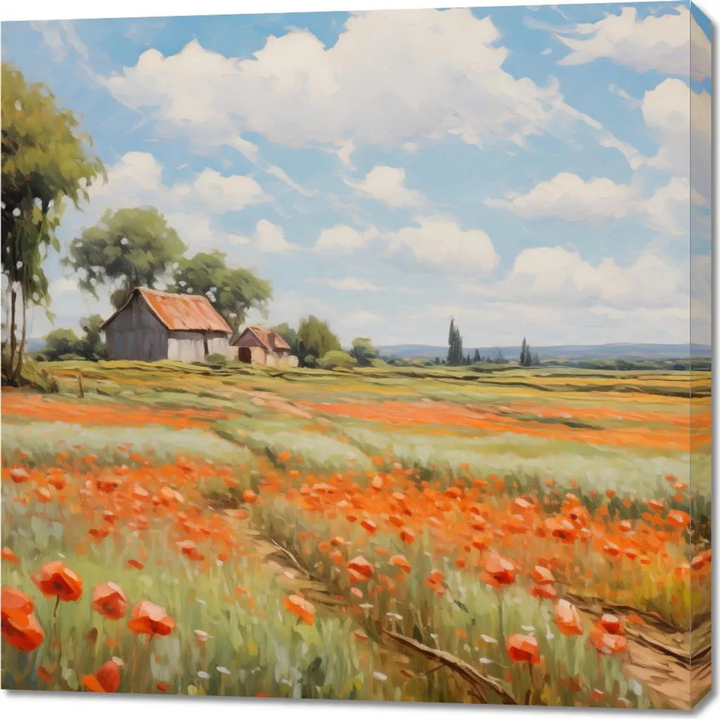 Quadro 90x90 cm Campi di papaveri sussurranti