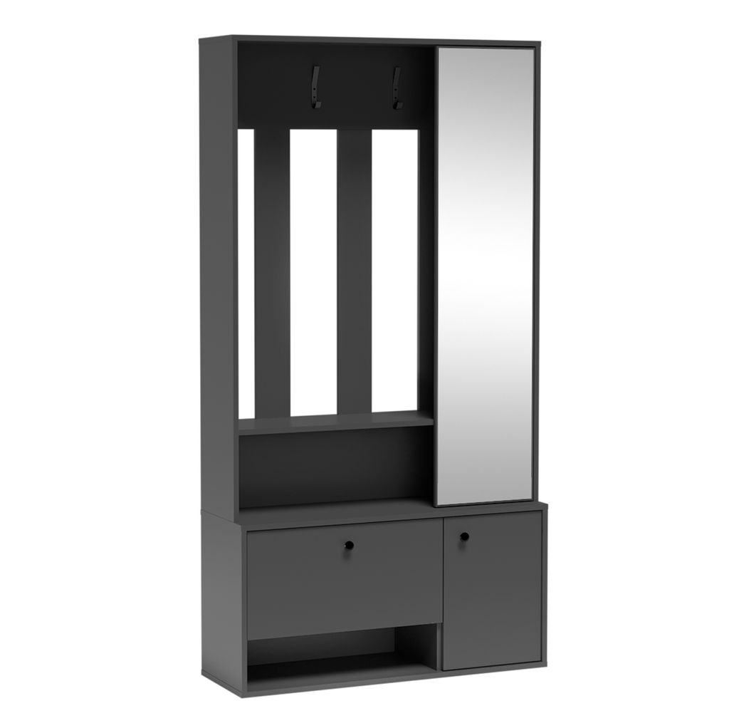 AX LIVING Schuhschrank mit Garderobe Tokessa 100cm mit Spiegel Graphit