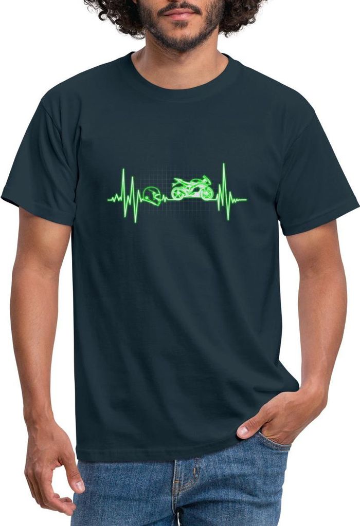 Spreadshirt Biker Herzschlag Motorrad Männer T-Shirt, XL, Navy