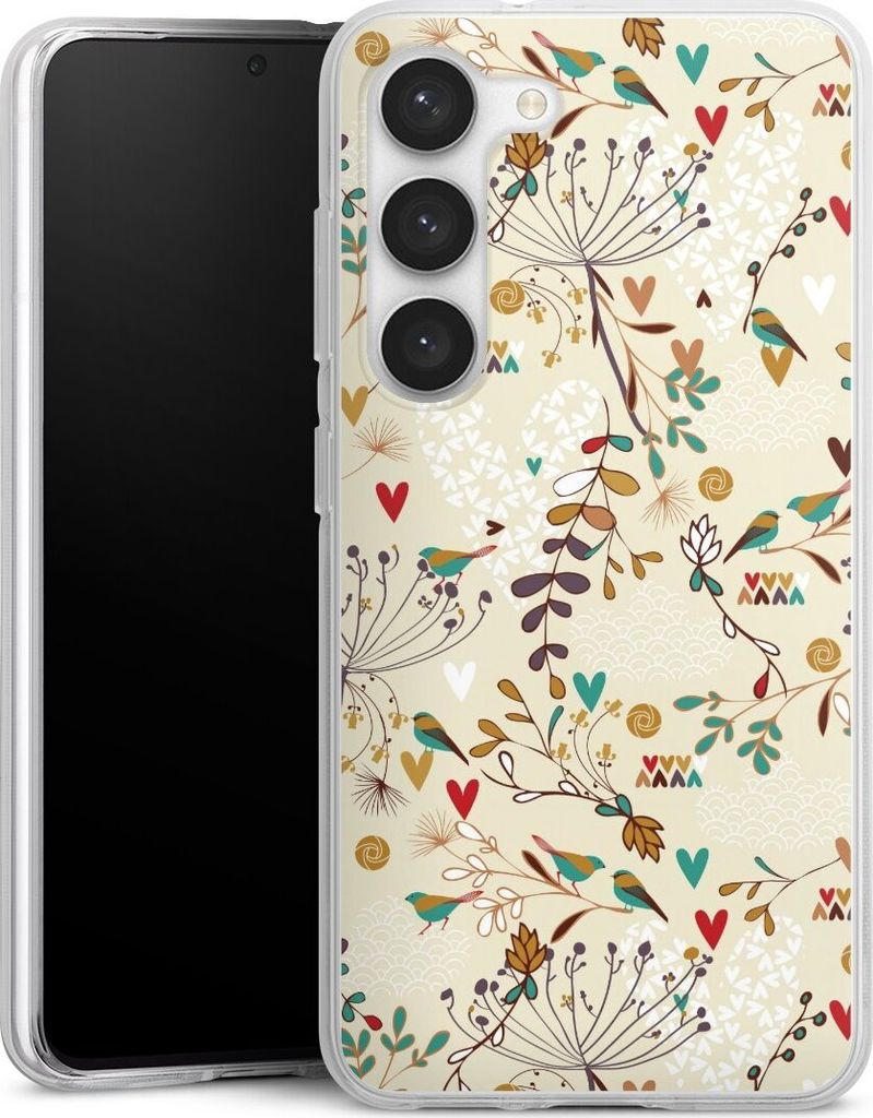 DeinDesign Handyhülle für Samsung Galaxy S23 Silikon Hülle Case Smartphone Schutzhülle Blumen Retro Vogel