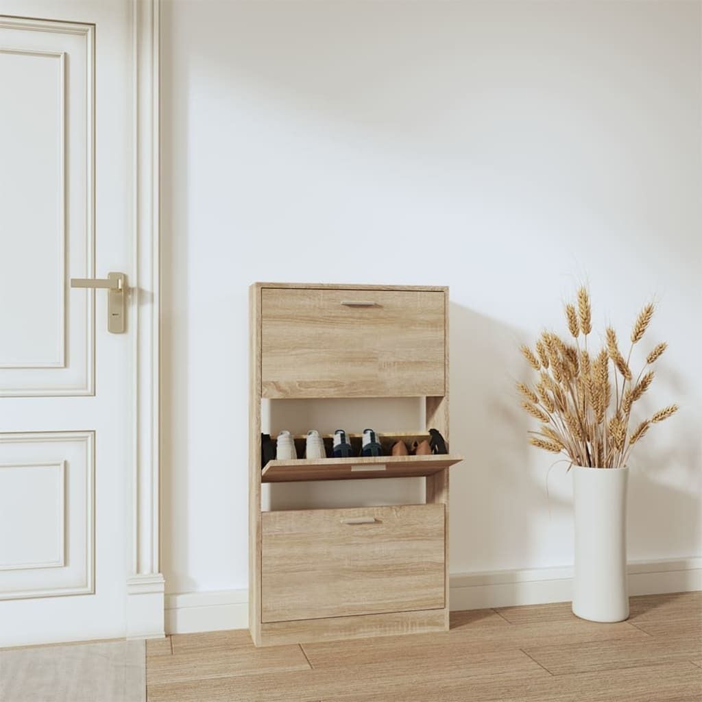 vidaXL Schuhschrank Eichen Optik 59x17x108 cm Holzwerkstoff - Schuhregal - Schuhregale - Schuhaufbewahrung - Schuhschrank
