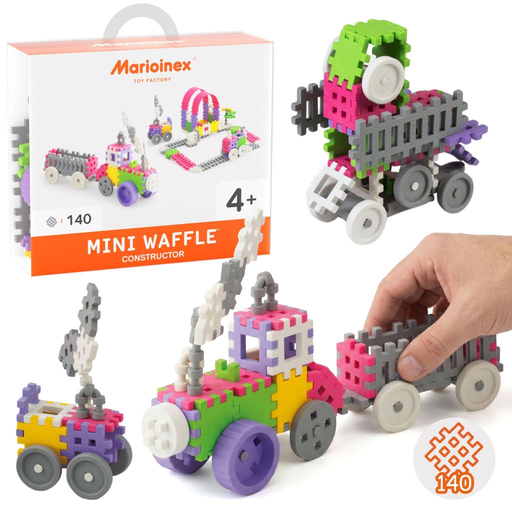 Marioinex Mini Waffle Konstruktor Rosa Bauklötze-Set, weiche Bauklötze für Kinder, sicher – 140 Teile