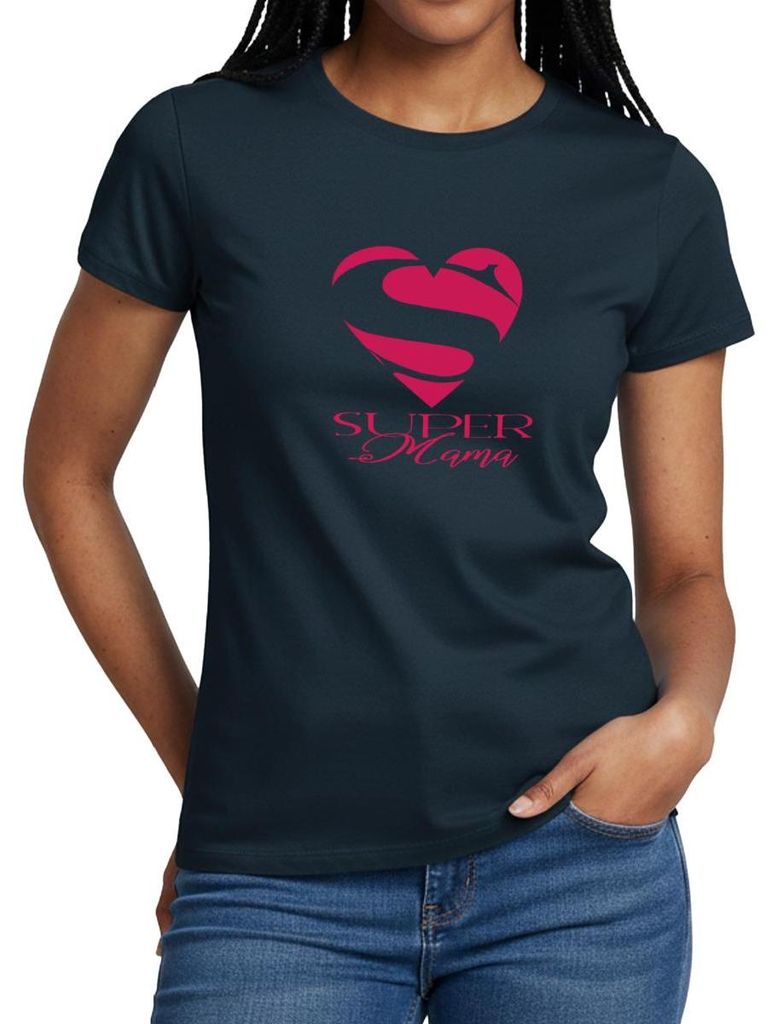Spreadshirt Supermama Herz Logo Frauen T-Shirt, XXL, Navy