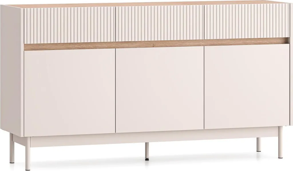 FURNLUX Buffet Dunea Chêne et Beige 154cm - Enfilade Design Moderne
