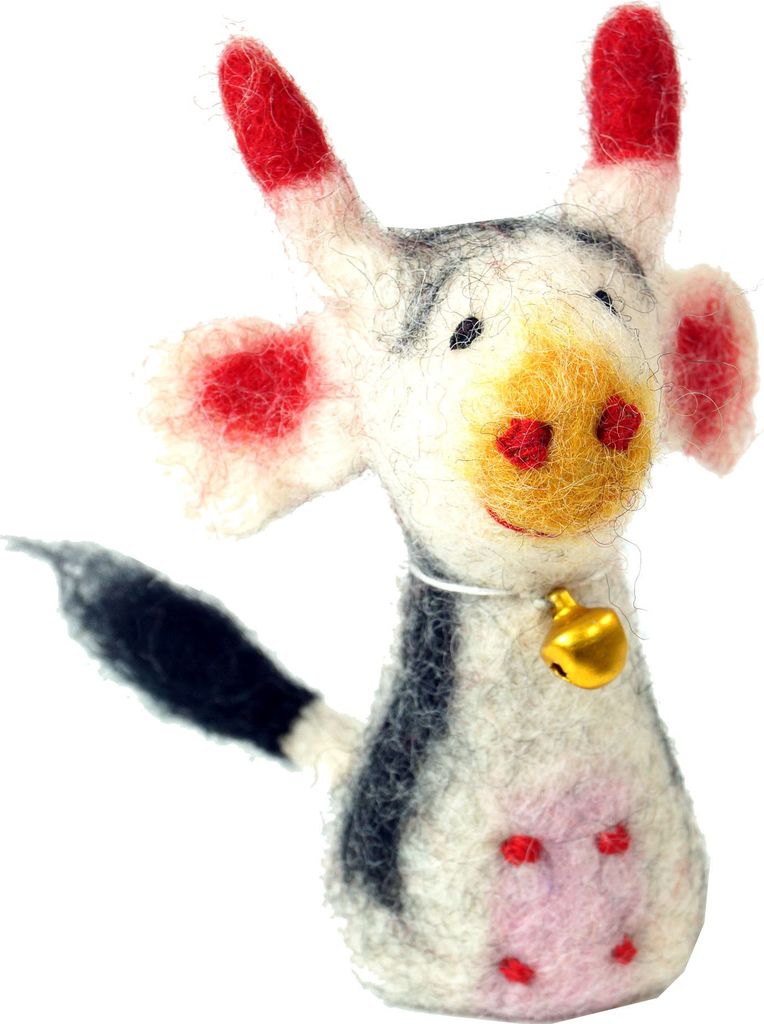 Handgemachte Fingerpuppe aus Filz - Kuh, Weiß, Wolle, 9*4*3 cm, Deko aus Filz