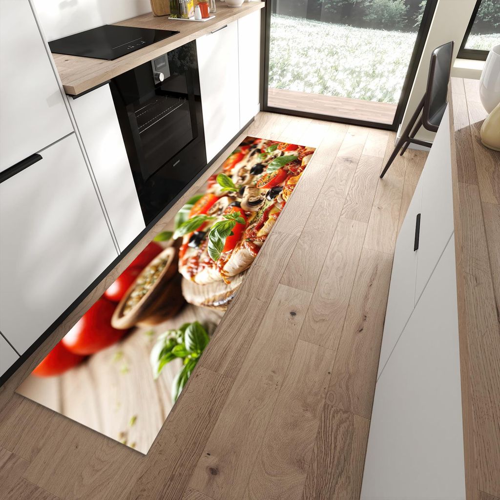 Küchenteppich 60x240cm rutschfest & abwischbar PVC Läufer - Pizza im Holzofen
