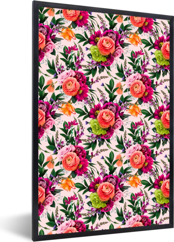 MuchoWow MuchoWow Gerahmtes Poster Blumen - Farben - Muster 40x60 cm - Poster mit zchwarzem Bilderrahmen - Papierdruck - Wandbilder