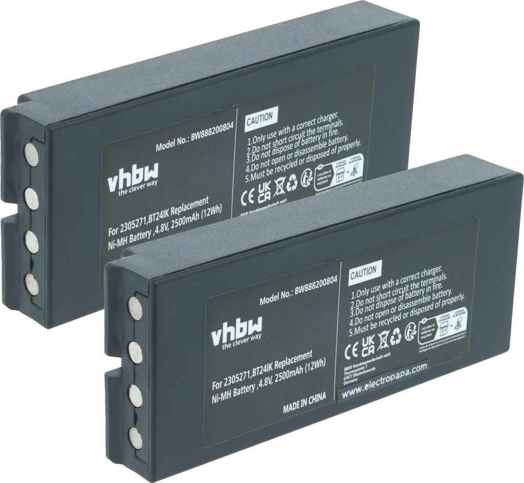vhbw 2x Akku kompatibel mit Ikusi T70/8, T70/4, T70/3, KONECRANES Industrie-Funkfernsteuerung Fernbedienung (2500 mAh, 4,8 V, NiMH) - Schwarz