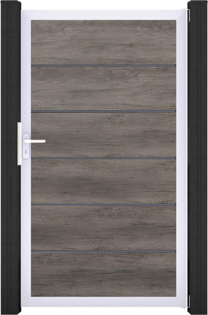 GroJa BasicLine PVC Stecksystem Premium Universal Einzeltor mit Alurahmen monument_oak