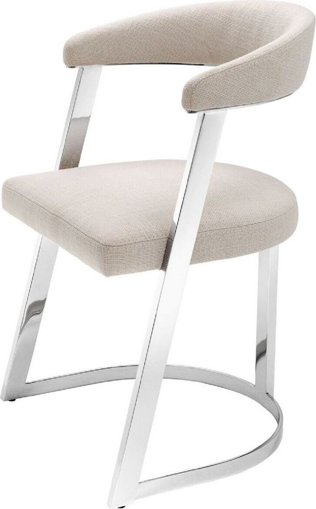 Casa Padrino Designer Stuhl mit Armlehnen Naturfarben / Silber 53,5 x 49 x H. 78 cm - Esszimmerstuhl - Bürostuhl - Designermöbel