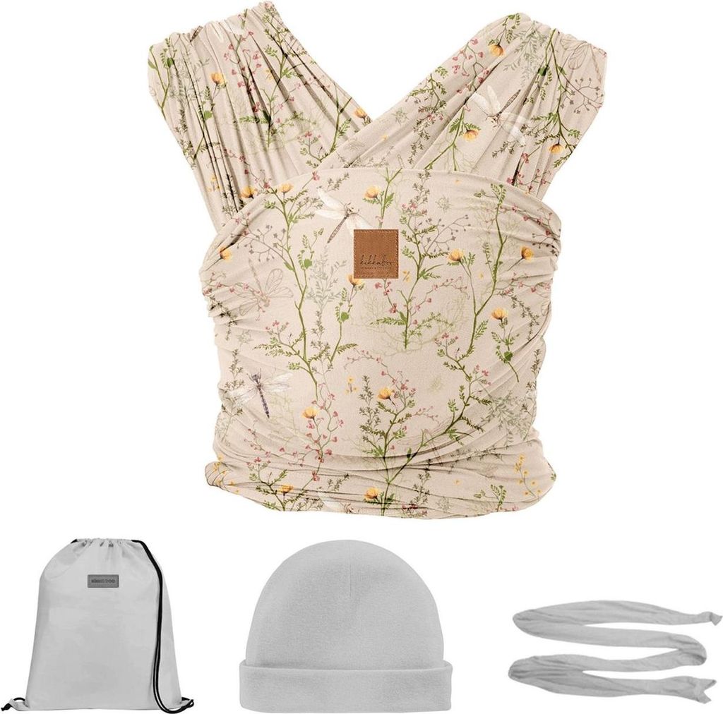 Kikkaboo Tragehilfe Isla Tragetuch Babymütze Aufbewahrungstasche Universalgröße beige/braun