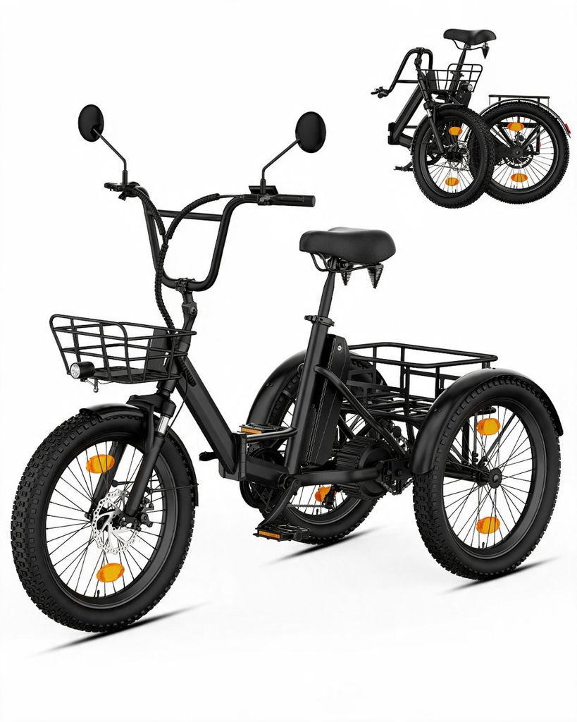 20" Fat Tire E-Bike Dreirad Klappbar, Elektro Lastenfahrrad Produktbild 