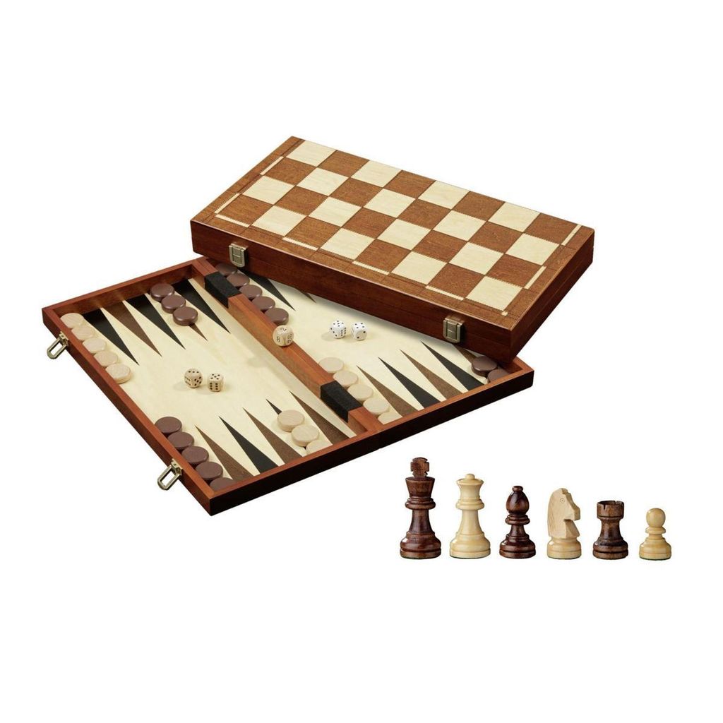Schach Backgammon Dame Set aus Holz 3-in-1 Brettspiel 45mm