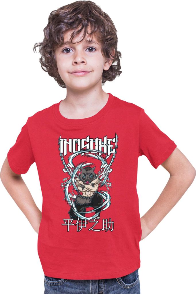 Kinder T-Shirt Demon Anime Slayer Kimetsu No Yaiba Inosuke Hashibara 003, 9-11 Jahr - 140 / Rot