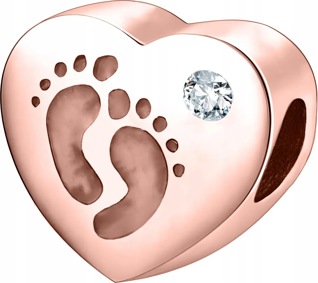 Charm Cuore Argento 925 Placcato Oro Piedini con Zirconi Brillanti