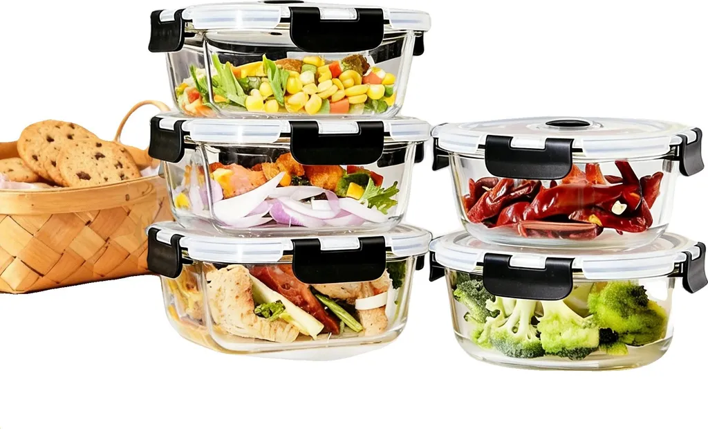 Set 5 Barattoli in Vetro Borosilicato Ermetici 3x800ml 2x620ml per Dispensa