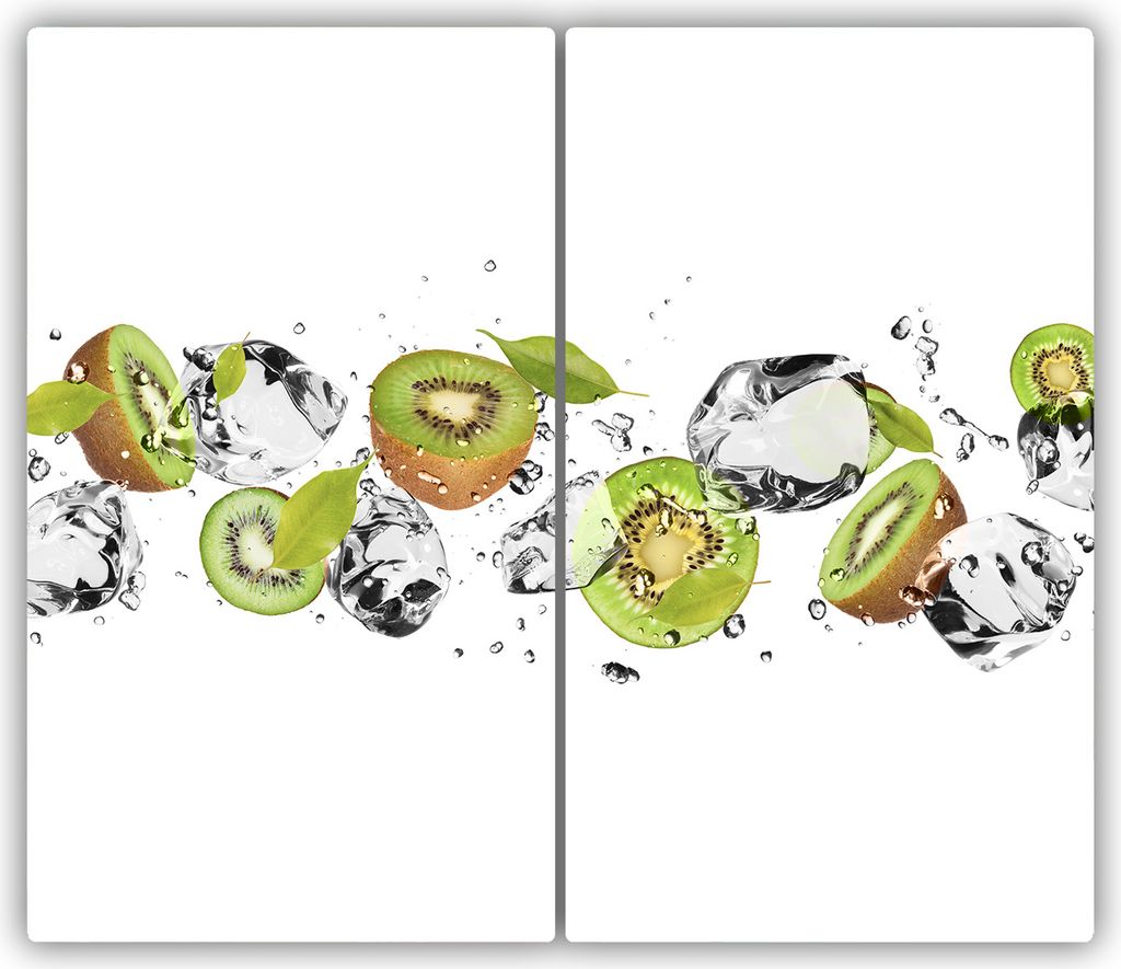 Tulup Glas-Herdabdeckplatte - 2x30x52cm - Glaskeramikkochfeld-Abdeckung Spritzschutz Zweiteilig Kiwi und Wasser