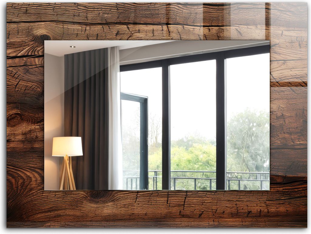 Dekorativer Wandspiegel - Bedruckter Spiegel - Motiv - 80x60 cm - Holzbrettstruktur