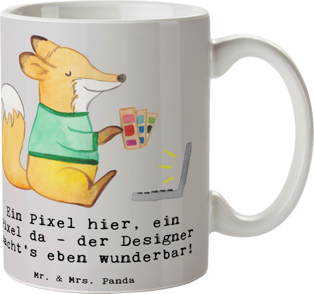 Mr. & Mrs. Panda Kaffeebecher Designer Pixel Kunst - Grau Pastell - Geschenk, Spruch, Becher, Präzisionsarbeit, Geschenke für Berufstätige, Tass...
