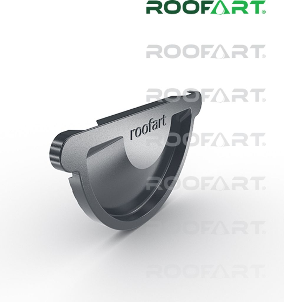 A 3D render of a gutter end cap.