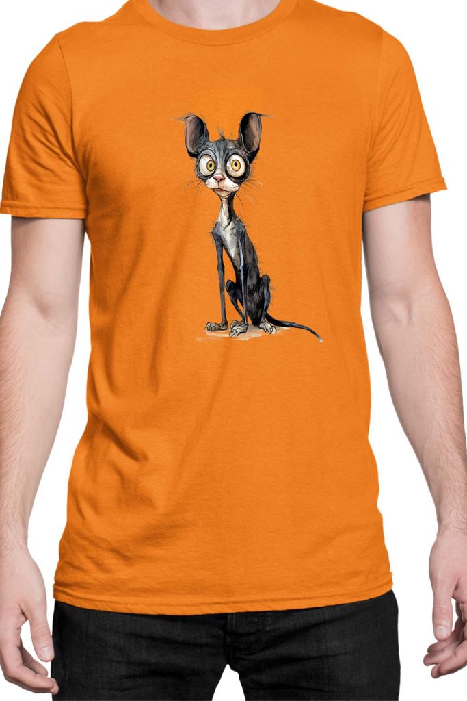 Herren T-Shirt Funny Cats Breeds Cornish Rex Cat, Man 3XL / Orange