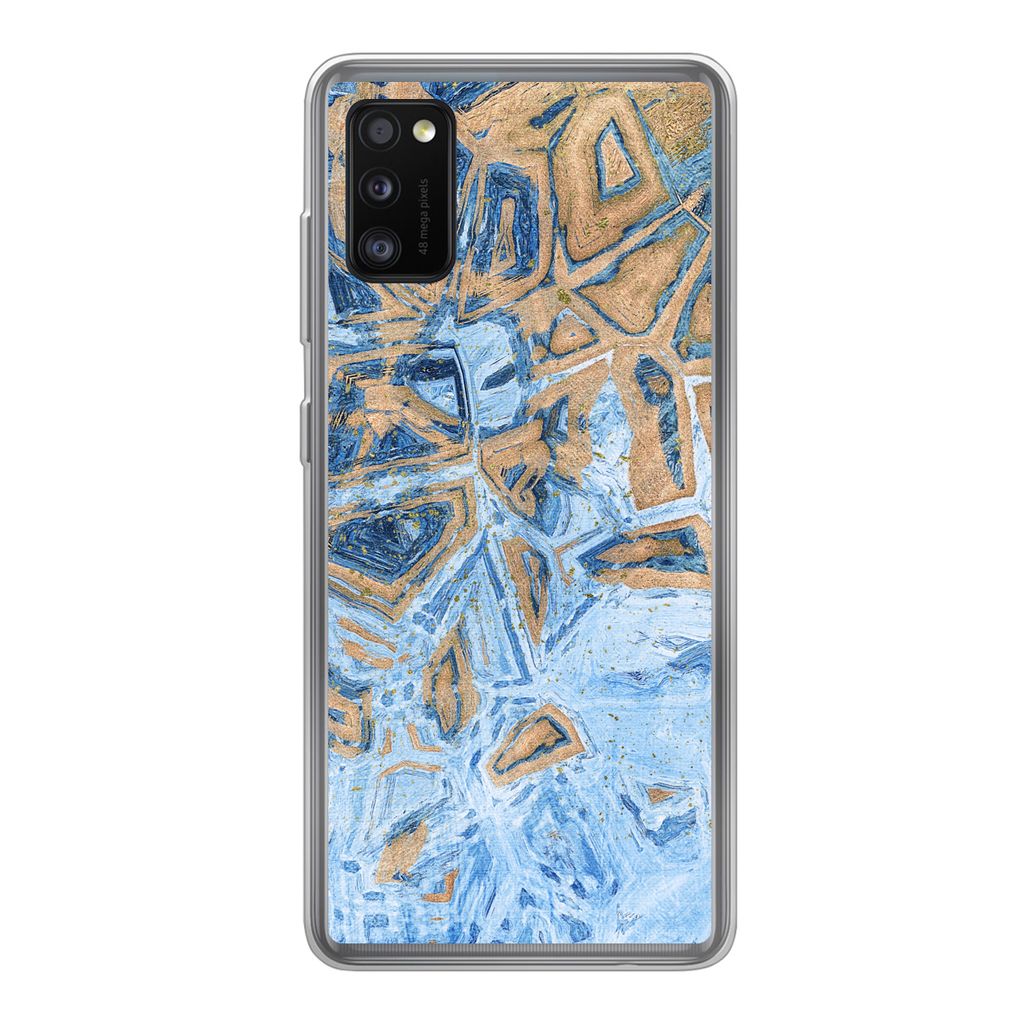 MuchoWow Handyhülle Schutzhülle Hülle für Samsung Galaxy A41 Marmor - Farbe - Gold - Blau Silikon Softcase Handy Hülle - Mobiltelefon