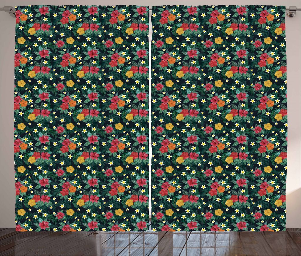 ABAKUHAUS Tropisch Rustikaler Vorhang, Realistische Blumen-Druck, Wohnzimmer Universalband Gardinen mit Schlaufen und Haken, 280 x 245 cm, Mehrfarbig