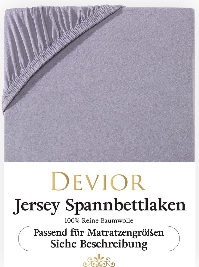 Devior Jersey Spannbettlaken 180x200 - 200x220 grau Bettlaken 100% Baumwolle für Boxspringbett und Wasserbett