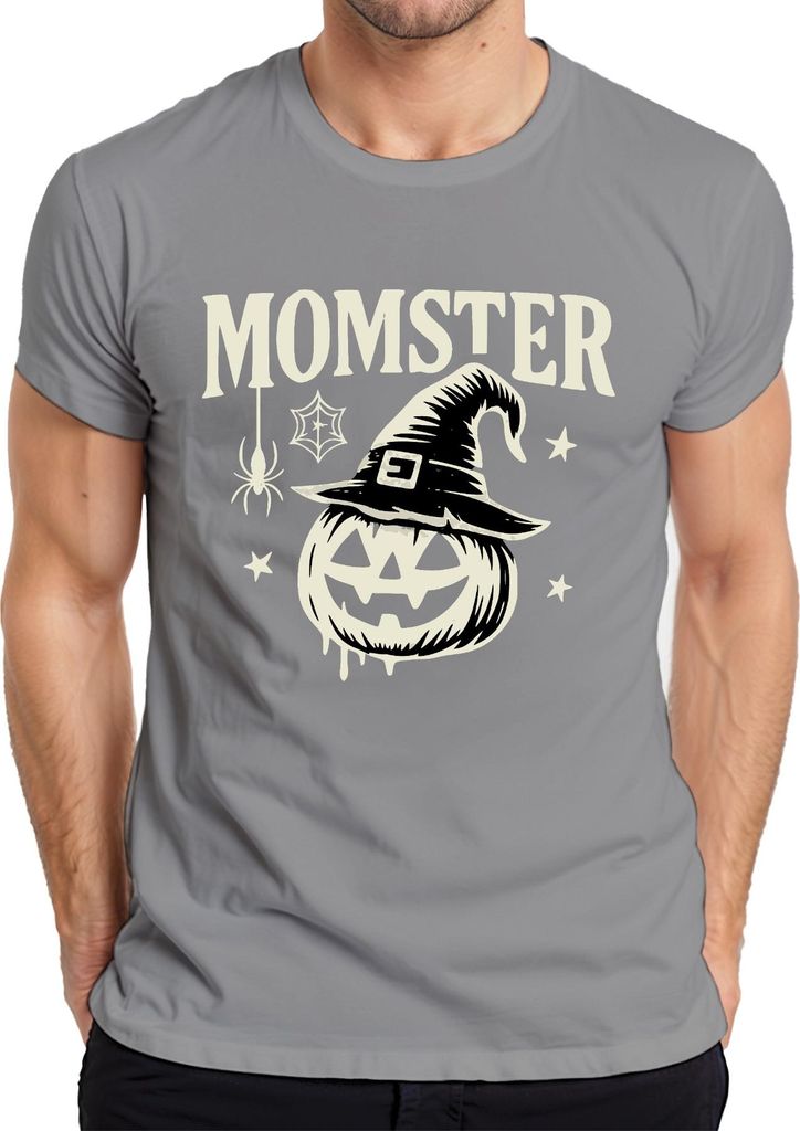 Momster Mama Halloween Kürbis Hexenhut Spinne Geschenk lustig Herren T-Shirt, Grau, 3XL