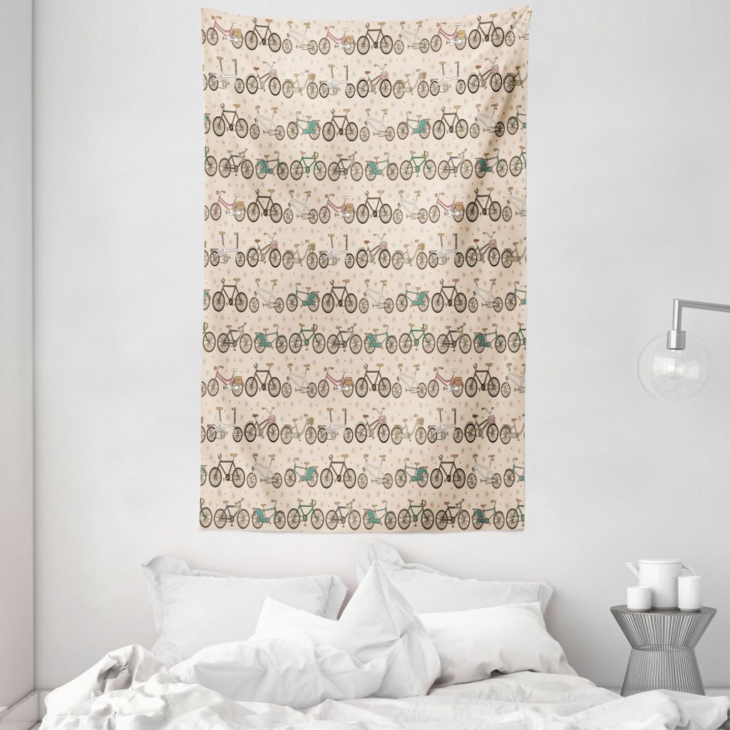 ABAKUHAUS Fahrrad Wandteppich und Tagesdecke, Retro Fun Ride-Pattern aus Weiches Mikrofaser Stoff Waschbar ohne Verblassen Digitaldruck, 140 x 230 ...