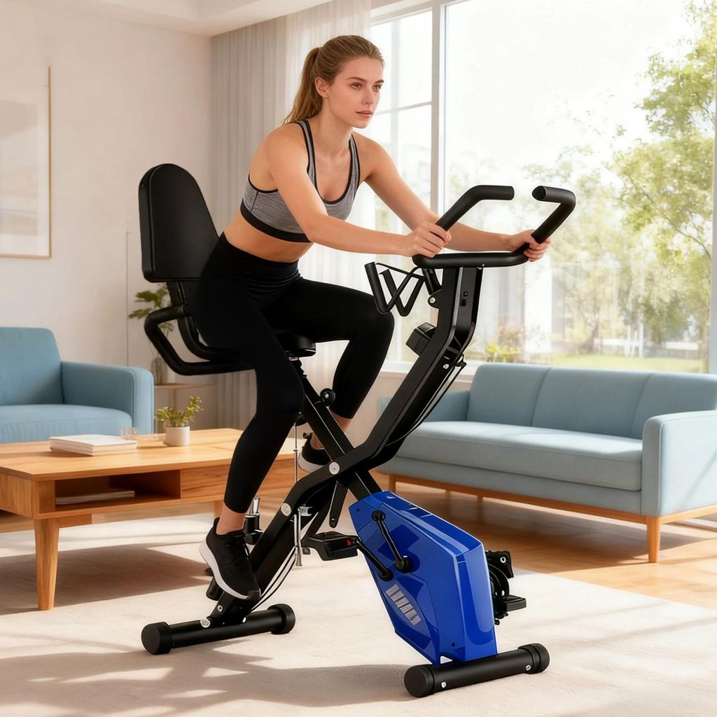 Heimtrainer - Klappbares Fitnessbike für Zuhause - Verstellbarer Widerstand - Ohne Display - Ohne Bluetooth und Lautsprecher - Schwarz