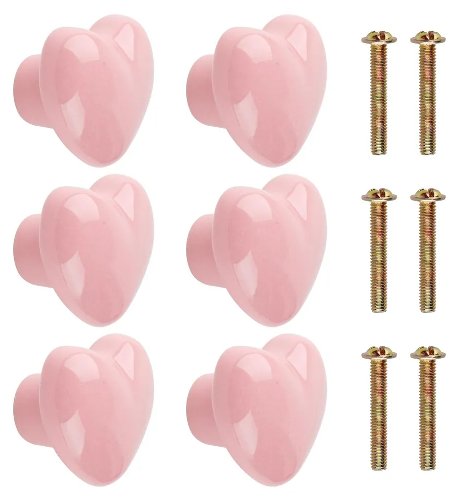 Boutons de tiroir en céramique cœur rose pour armoire et buffet de cuisine